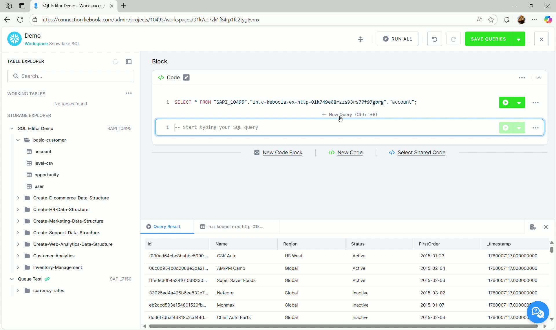 SQL Editor - New query block added to the editor